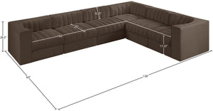 Meridian Furniture Rummi Six Piece Modular Sectional with Channel Tufted Brown Velvet Performance Fabric 660Brown-Sec6D
