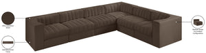 Meridian Furniture Rummi Six Piece Modular Sectional with Channel Tufted Brown Velvet Performance Fabric 660Brown-Sec6D