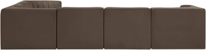 Meridian Furniture Rummi Six Piece Modular Sectional with Channel Tufted Brown Velvet Performance Fabric 660Brown-Sec6D