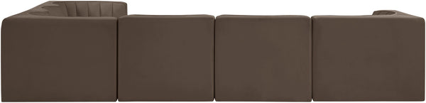Meridian Furniture Rummi Six Piece Modular Sectional with Channel Tufted Brown Velvet Performance Fabric 660Brown-Sec6D