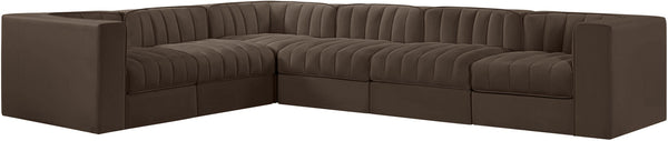 Meridian Furniture Rummi Six Piece Modular Sectional with Channel Tufted Brown Velvet Performance Fabric 660Brown-Sec6D