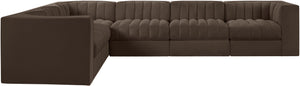 Meridian Furniture Rummi Six Piece Modular Sectional with Channel Tufted Brown Velvet Performance Fabric 660Brown-Sec6D