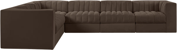 Meridian Furniture Rummi Six Piece Modular Sectional with Channel Tufted Brown Velvet Performance Fabric 660Brown-Sec6D