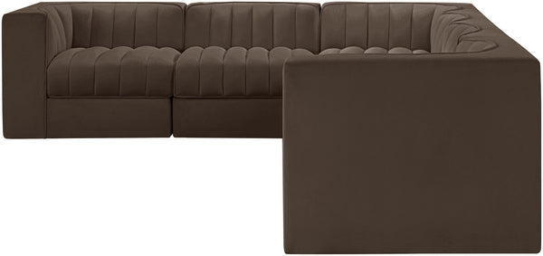 Meridian Furniture Rummi Six Piece Modular Sectional with Channel Tufted Brown Velvet Performance Fabric 660Brown-Sec6D