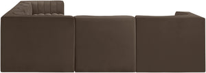 Meridian Furniture Rummi Six Piece Modular Sectional with Channel Tufted Brown Velvet Performance Fabric 660Brown-Sec6D