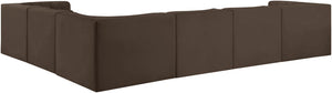Meridian Furniture Rummi Six Piece Modular Sectional with Channel Tufted Brown Velvet Performance Fabric 660Brown-Sec6D