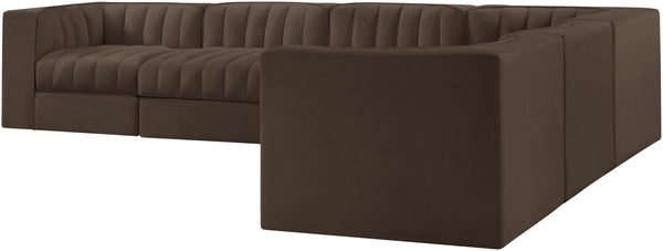 Meridian Furniture Rummi Six Piece Modular Sectional with Channel Tufted Brown Velvet Performance Fabric 660Brown-Sec6D