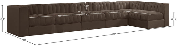 Meridian Furniture Rummi Six Piece Modular Sectional Brown Velvet Channel Tufted Contemporary Sofa 660Brown-Sec6E
