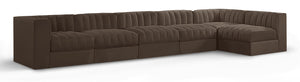 Meridian Furniture Rummi Six Piece Modular Sectional Brown Velvet Channel Tufted Contemporary Sofa 660Brown-Sec6E