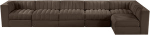 Meridian Furniture Rummi Six Piece Modular Sectional Brown Velvet Channel Tufted Contemporary Sofa 660Brown-Sec6E