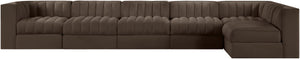 Meridian Furniture Rummi Six Piece Modular Sectional Brown Velvet Channel Tufted Contemporary Sofa 660Brown-Sec6E