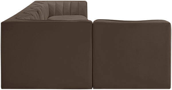 Meridian Furniture Rummi Six Piece Modular Sectional Brown Velvet Channel Tufted Contemporary Sofa 660Brown-Sec6E