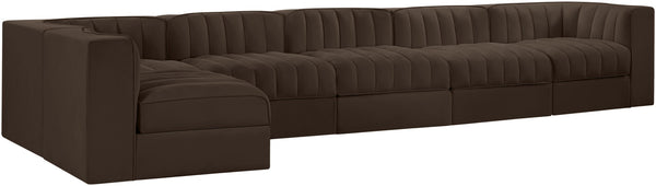 Meridian Furniture Rummi Six Piece Modular Sectional Brown Velvet Channel Tufted Contemporary Sofa 660Brown-Sec6E