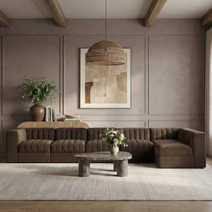 Meridian Furniture Rummi Six Piece Modular Sectional Brown Velvet Channel Tufted Contemporary Sofa 660Brown-Sec6E
