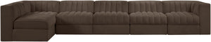 Meridian Furniture Rummi Six Piece Modular Sectional Brown Velvet Channel Tufted Contemporary Sofa 660Brown-Sec6E