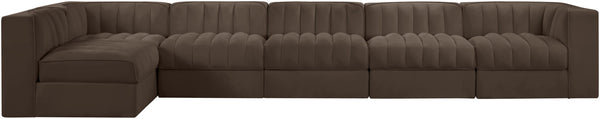 Meridian Furniture Rummi Six Piece Modular Sectional Brown Velvet Channel Tufted Contemporary Sofa 660Brown-Sec6E