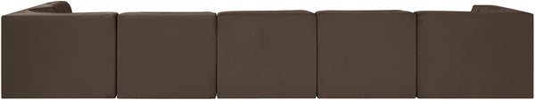 Meridian Furniture Rummi Six Piece Modular Sectional Brown Velvet Channel Tufted Contemporary Sofa 660Brown-Sec6E