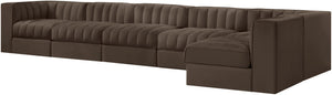 Meridian Furniture Rummi Six Piece Modular Sectional Brown Velvet Channel Tufted Contemporary Sofa 660Brown-Sec6E