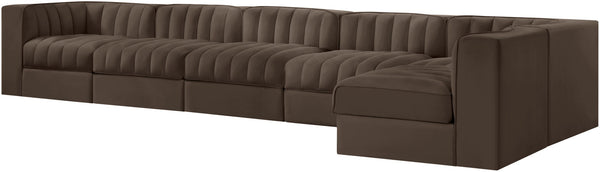 Meridian Furniture Rummi Six Piece Modular Sectional Brown Velvet Channel Tufted Contemporary Sofa 660Brown-Sec6E