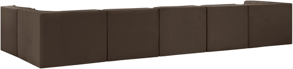 Meridian Furniture Rummi Six Piece Modular Sectional Brown Velvet Channel Tufted Contemporary Sofa 660Brown-Sec6E