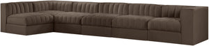 Meridian Furniture Rummi Six Piece Modular Sectional Brown Velvet Channel Tufted Contemporary Sofa 660Brown-Sec6E