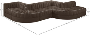 Meridian Furniture Rummi Channel Tufted Velvet Six Piece Modular Sectional for Spacious Living Rooms 660Brown-Sec6F