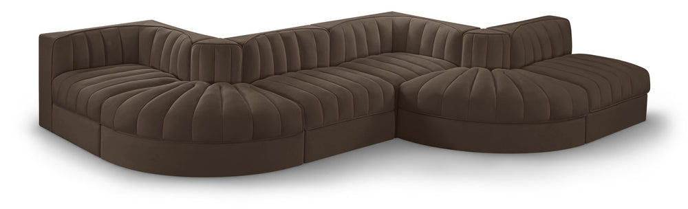 Meridian Furniture Rummi Channel Tufted Velvet Six Piece Modular Sectional for Spacious Living Rooms 660Brown-Sec6F
