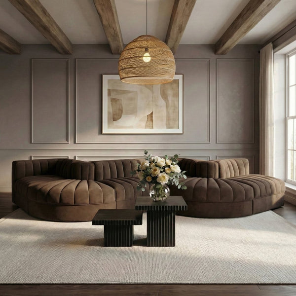 Meridian Furniture Rummi Channel Tufted Velvet Six Piece Modular Sectional for Spacious Living Rooms 660Brown-Sec6F
