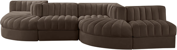 Meridian Furniture Rummi Channel Tufted Velvet Six Piece Modular Sectional for Spacious Living Rooms 660Brown-Sec6F