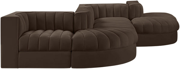 Meridian Furniture Rummi Channel Tufted Velvet Six Piece Modular Sectional for Spacious Living Rooms 660Brown-Sec6F