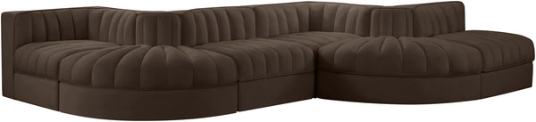 Meridian Furniture Rummi Channel Tufted Velvet Six Piece Modular Sectional for Spacious Living Rooms 660Brown-Sec6F