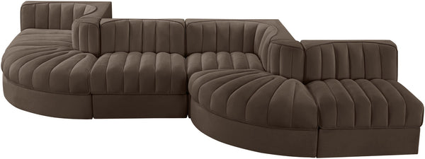 Meridian Furniture Rummi Channel Tufted Velvet Six Piece Modular Sectional for Spacious Living Rooms 660Brown-Sec6F