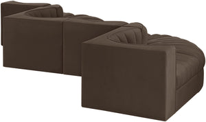 Meridian Furniture Rummi Channel Tufted Velvet Six Piece Modular Sectional for Spacious Living Rooms 660Brown-Sec6F