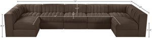 Meridian Furniture Rummi Seven Piece Modular Sectional with Channel Tufting in Velvet Performance Fabric 660Brown-Sec7B
