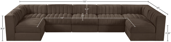 Meridian Furniture Rummi Seven Piece Modular Sectional with Channel Tufting in Velvet Performance Fabric 660Brown-Sec7B