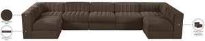 Meridian Furniture Rummi Seven Piece Modular Sectional with Channel Tufting in Velvet Performance Fabric 660Brown-Sec7B