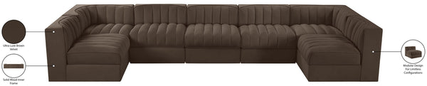Meridian Furniture Rummi Seven Piece Modular Sectional with Channel Tufting in Velvet Performance Fabric 660Brown-Sec7B