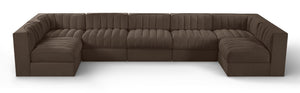 Meridian Furniture Rummi Seven Piece Modular Sectional with Channel Tufting in Velvet Performance Fabric 660Brown-Sec7B