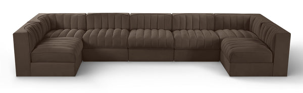 Meridian Furniture Rummi Seven Piece Modular Sectional with Channel Tufting in Velvet Performance Fabric 660Brown-Sec7B