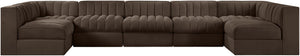 Meridian Furniture Rummi Seven Piece Modular Sectional with Channel Tufting in Velvet Performance Fabric 660Brown-Sec7B