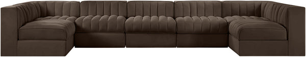 Meridian Furniture Rummi Seven Piece Modular Sectional with Channel Tufting in Velvet Performance Fabric 660Brown-Sec7B