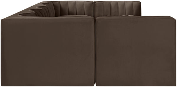 Meridian Furniture Rummi Seven Piece Modular Sectional with Channel Tufting in Velvet Performance Fabric 660Brown-Sec7B