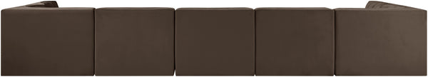 Meridian Furniture Rummi Seven Piece Modular Sectional with Channel Tufting in Velvet Performance Fabric 660Brown-Sec7B