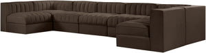 Meridian Furniture Rummi Seven Piece Modular Sectional with Channel Tufting in Velvet Performance Fabric 660Brown-Sec7B
