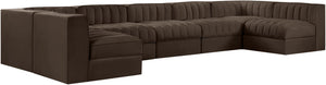 Meridian Furniture Rummi Seven Piece Modular Sectional with Channel Tufting in Velvet Performance Fabric 660Brown-Sec7B