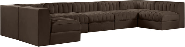 Meridian Furniture Rummi Seven Piece Modular Sectional with Channel Tufting in Velvet Performance Fabric 660Brown-Sec7B