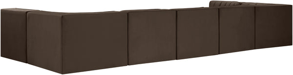 Meridian Furniture Rummi Seven Piece Modular Sectional with Channel Tufting in Velvet Performance Fabric 660Brown-Sec7B