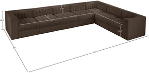 Meridian Furniture Rummi Seven Piece Modular Sectional Brown Velvet Channel Tufted Living Room Sofa 660Brown-Sec7C