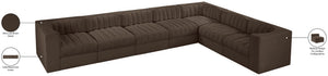 Meridian Furniture Rummi Seven Piece Modular Sectional Brown Velvet Channel Tufted Living Room Sofa 660Brown-Sec7C