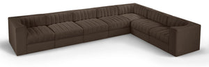 Meridian Furniture Rummi Seven Piece Modular Sectional Brown Velvet Channel Tufted Living Room Sofa 660Brown-Sec7C